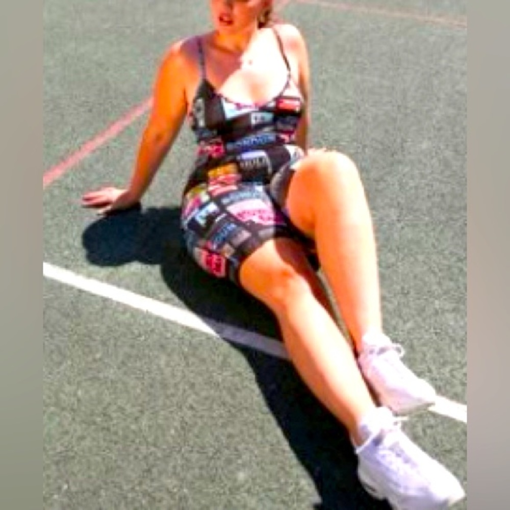 Shein newspaper print body suit - 2XL